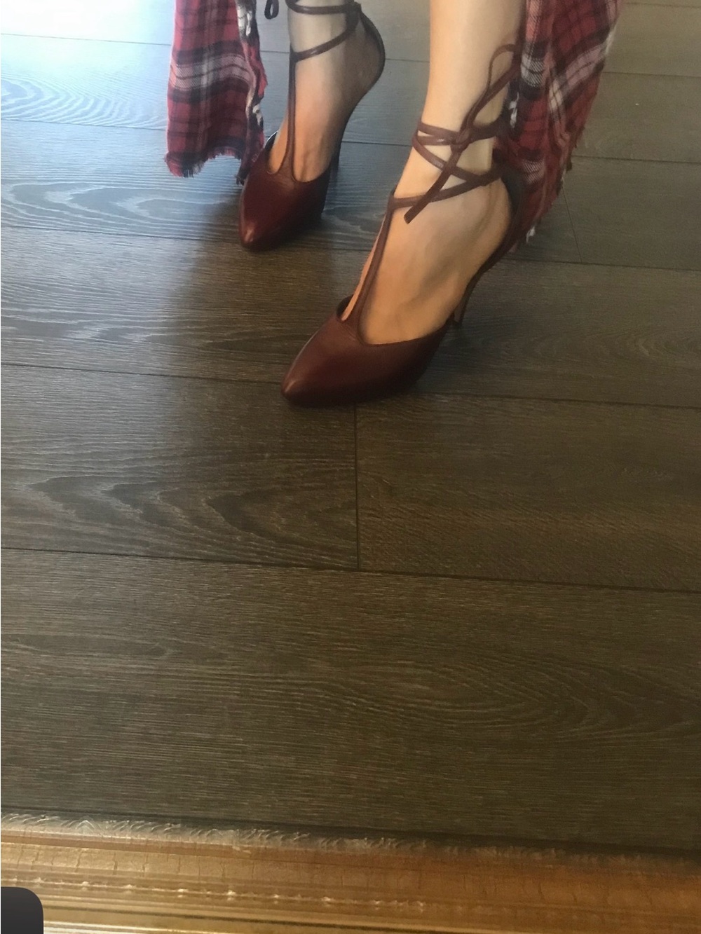 Celine Burgundy Leather T-Strap Wrap Heels - Picture 3 of 15